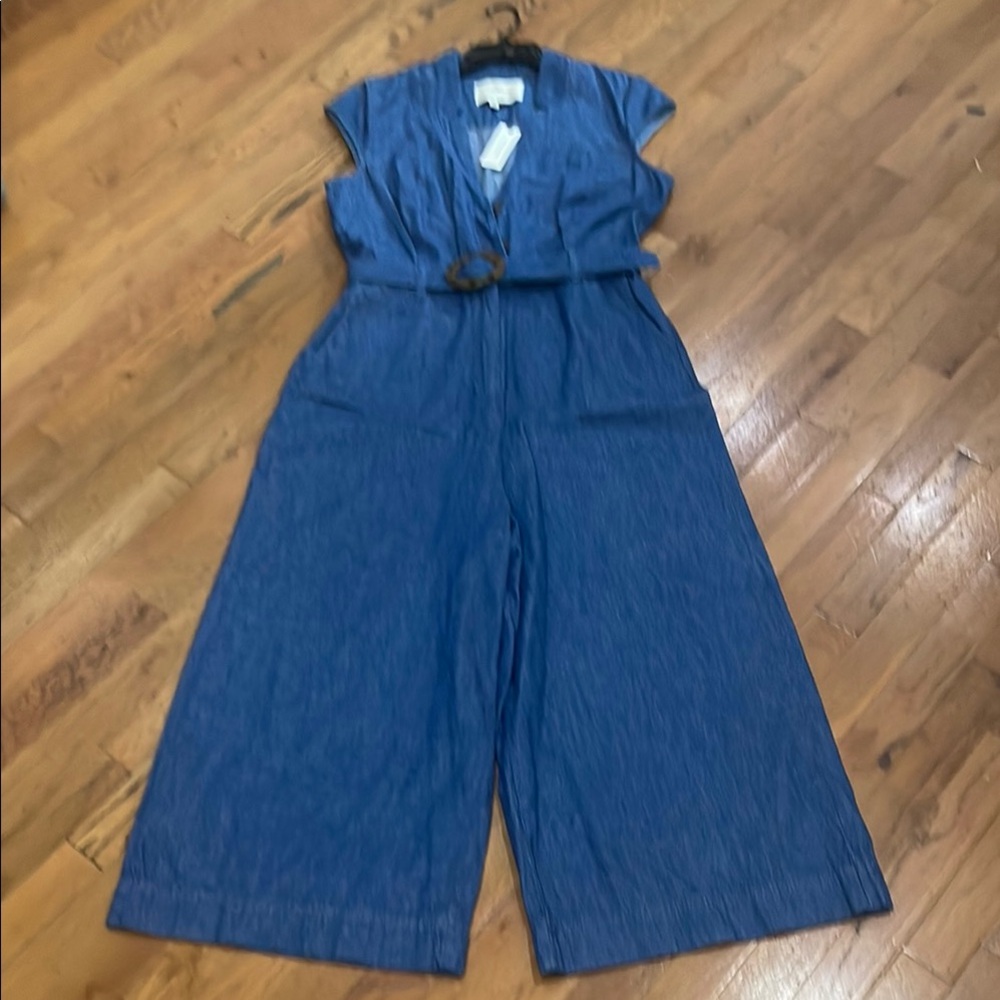Pilcro by Anthropologie Blue Denim Jumpsuit with Gaucho Wide-Leg Design